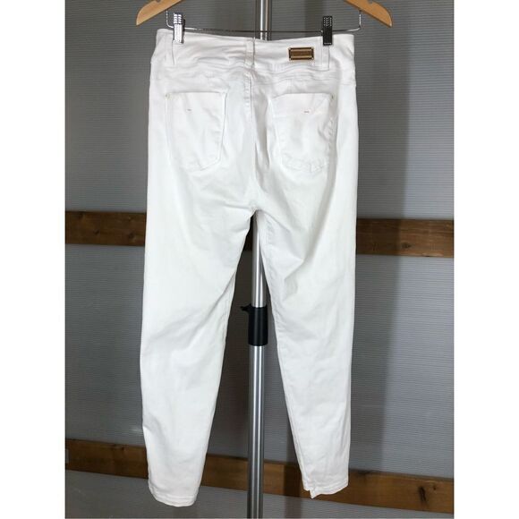 Kenzo Gold White Skinny High/Low Crop Ankle Denim Jeans Sz 12 - Picture 2 of 10